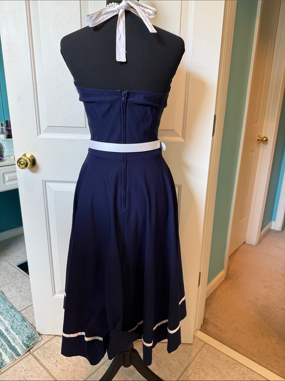 Pinup Couture Rockabilly Navy and White Sailor Halter Retro 1950s Swing Dress - Picture 5 of 9